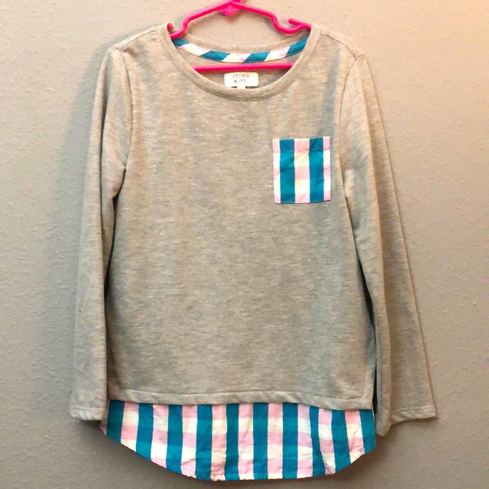 Crown & ivy crewneck sweater with gingham underlay